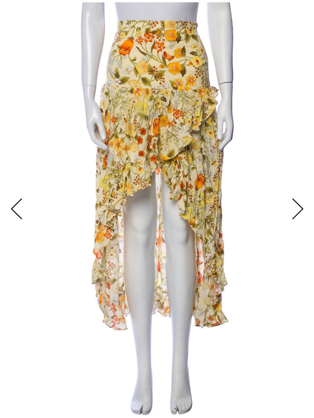 Spell Sayulita Yellow Floral High-Low Ruffle Maxi Skirt - Picture 2 of 8